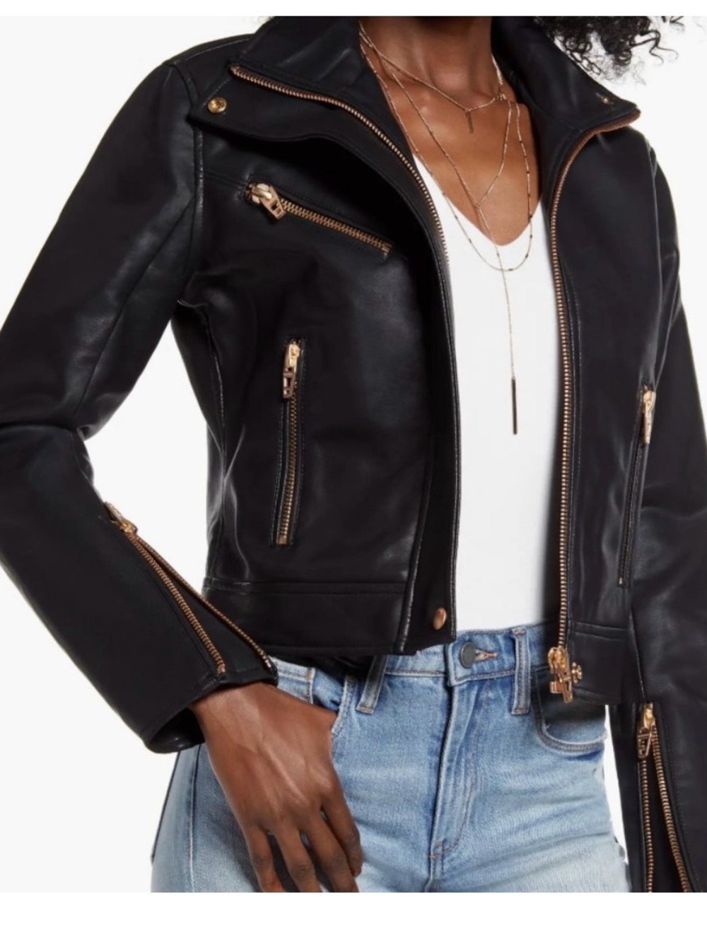 NWOT Blank NYC The essentials Black w/gold hardware faux leather Moto jacket XS